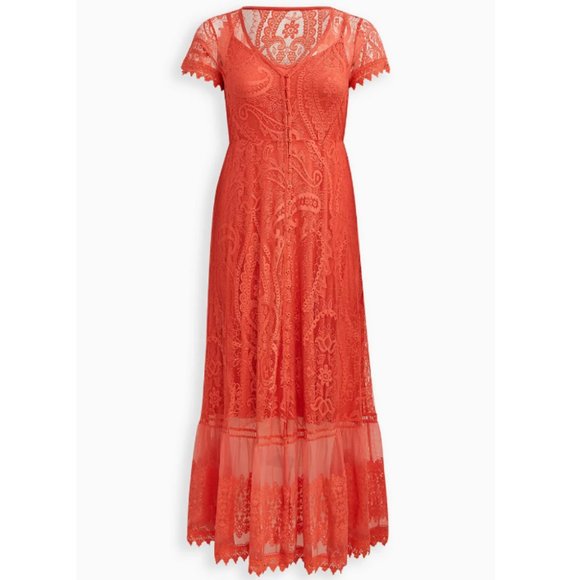 torrid Dresses & Skirts - Torrid 3 Coral Lace Button Skater Maxi Dress 3X